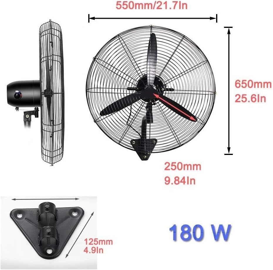 Hurricane Industrial Wall Fan Oscillating Mounted Bladed Fan, 3-Speed, Large Air Volume Cooling, Electric for Gym, Garage, and Commercial Use