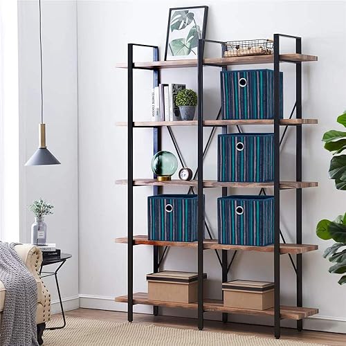 Miniatura 6 de QY-SC17-3 - Cubos de almacenamiento de tela con rayas verde azulado de 11 x 11 x 11 pulgadas, cubos de almacenamiento de tela plegables, cubos de