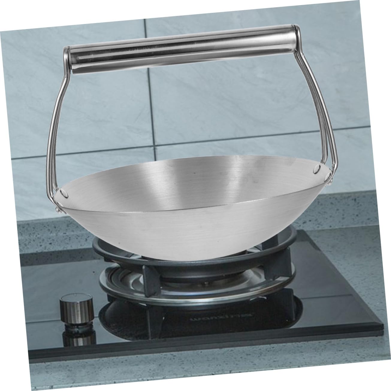 MAGICLULU Edelstahl Wok mit Aufhängestange, 31, 75cm Durchmesser | Runder Boden, zum Servieren, Braten und Kochen, für Küche, Restaurant und Zuhause
