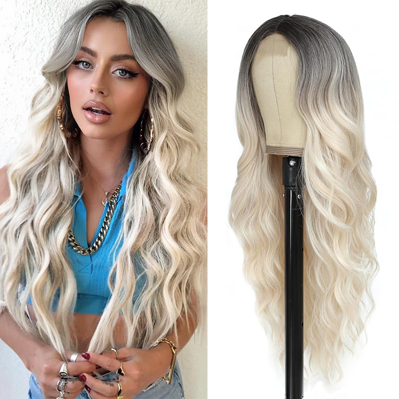 Perruque pour femme usage quotidien long gris blond 66 cm