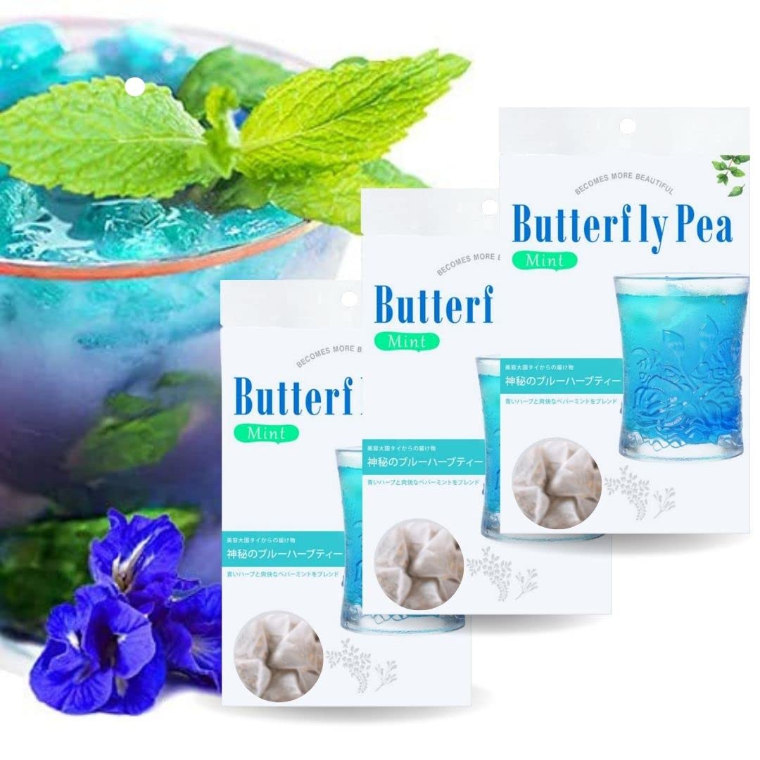 バタフライピー 30包 ティーパック10包×３セット 濃い目 合計30包 夏にはスッキリして飲みやすいミントフレーバー 青いお茶 ブルーティー アンチャン茶 蝶豆花茶 青いハーブティー SNS話題 色が変わる タイ花茶 健康茶 フレーバーティー ペパーミント レモングラス【Becomes More Beautiful】ブランド
