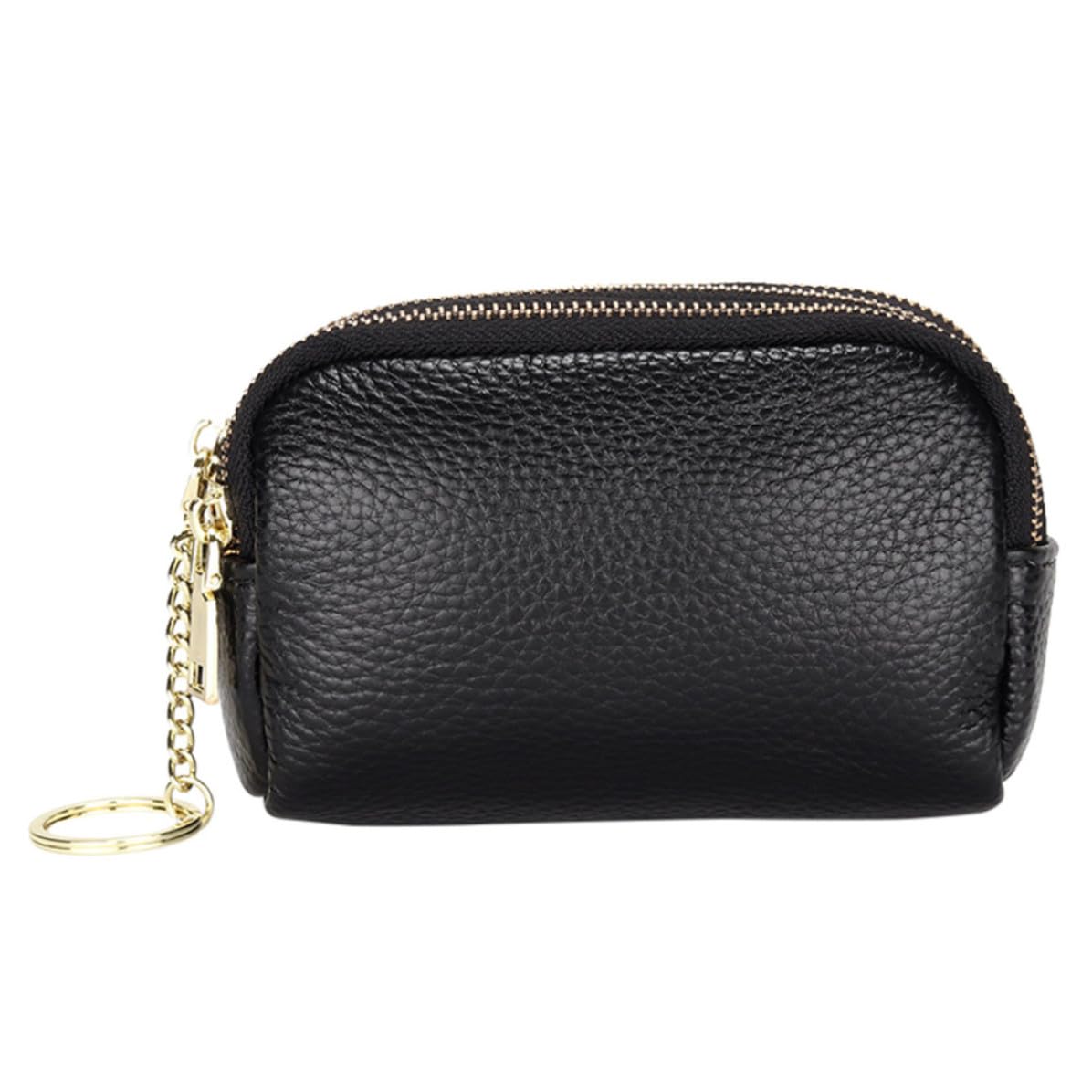 ABOOFAN Porte-Monnaie Noir en Cuir de Vachette à Fermeture Éclair