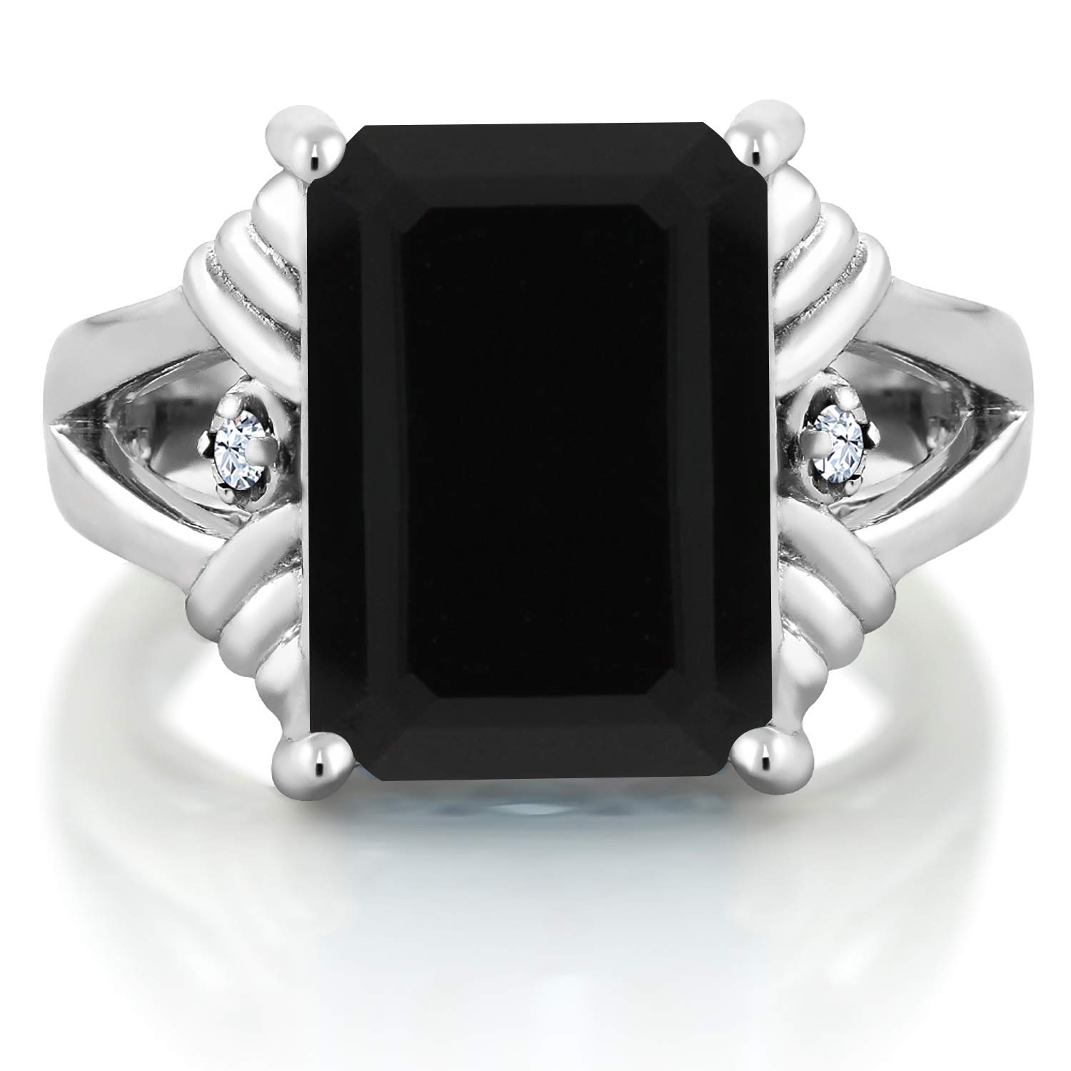 Anillo de compromiso de ónix negro y zafiro blanco de 6.43 quilates para mujer, plata de ley 925, piedra preciosa con piedra natal de diciembre, corte esmeralda de 0.55 x 0.39 pulgadas 3