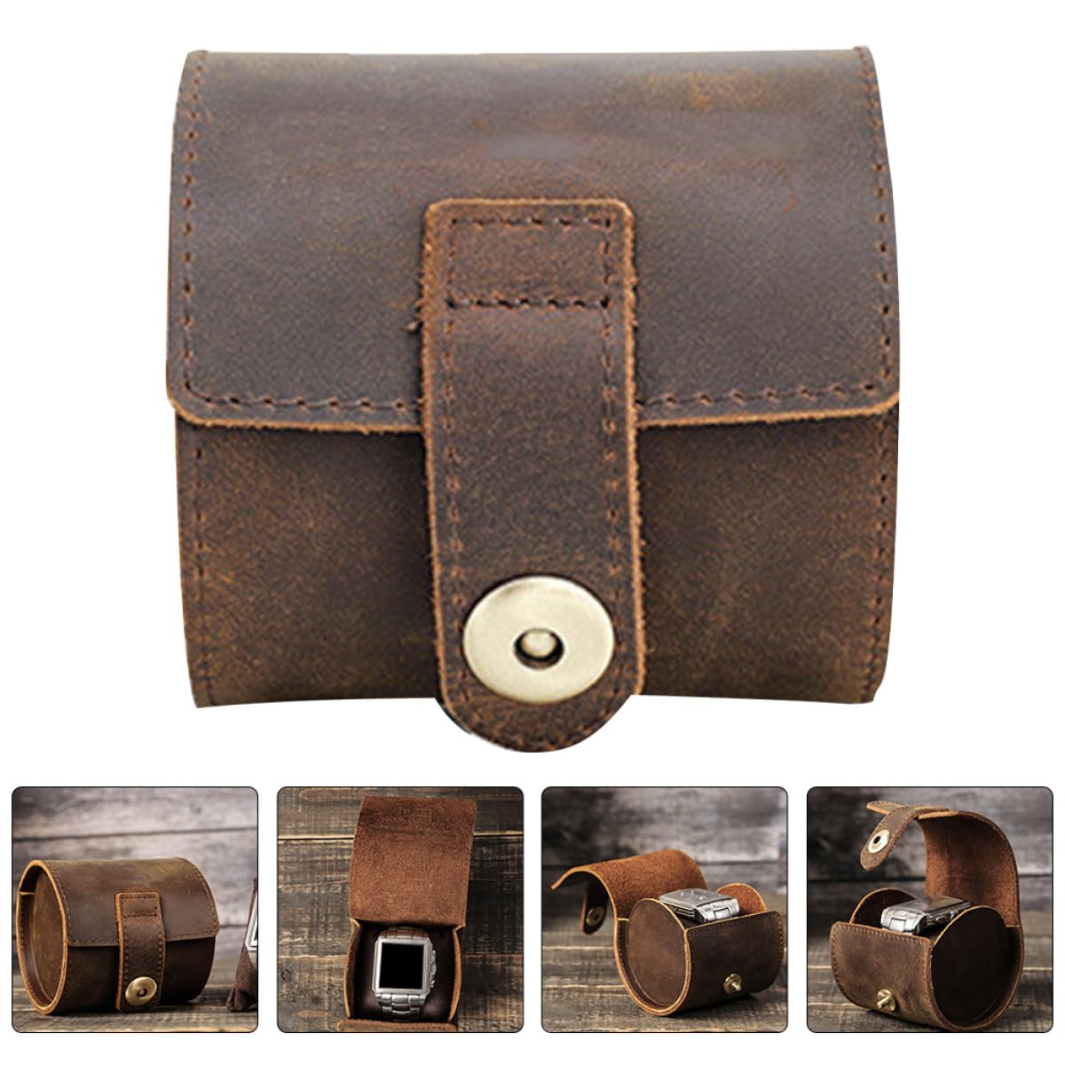 Scatola Organizzatore per Orologi da Viaggio Custodia Portatile in Pelle Classica per Uomo