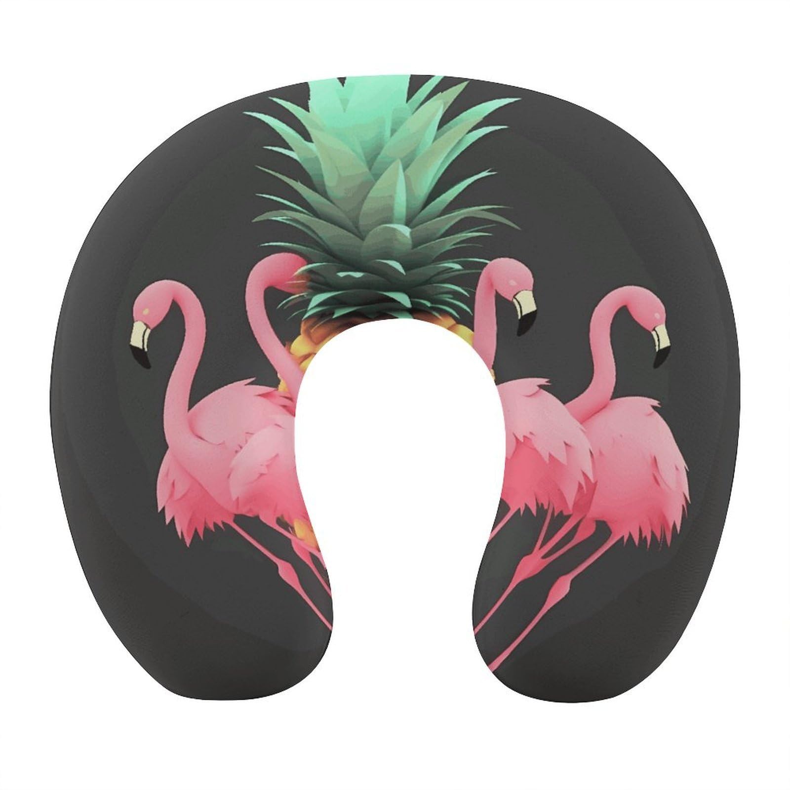 FekiLoot Pineapple Flamingos Travel Pillow,U Shaped Office Napping Pillow Support Neck and Head Comfortable Travel Neck Pillow U Shape Sleeping Essentials for Long Haul Flights