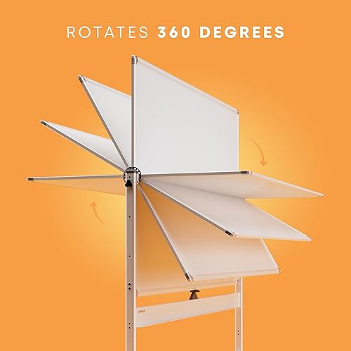 Vista 29 de Pizarra blanca magnética grande, giratoria y portátil de borrado en seco, con soporte, de doble cara, estilo caballete, con ruedas, de pie