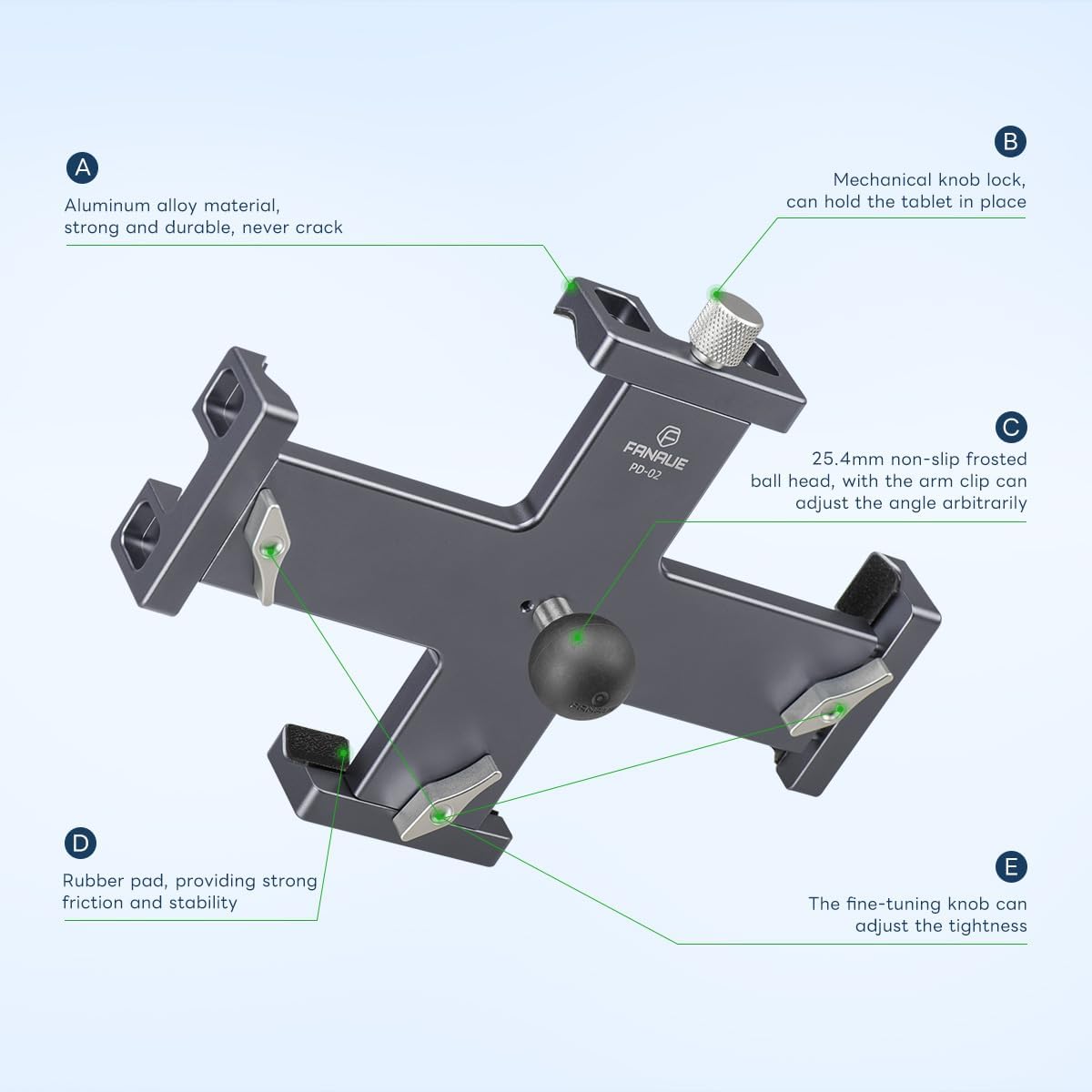 FANAUE Metallhalter für iPad-Stativmontageadapter Mit 1-Zoll-Kugeladapter Um 360° drehbarer iPad-Ständer passt auf Ihre Windschutzscheibe,Armaturenbrett oder Schreibtisch, für Allen 8-12,9" Tablets