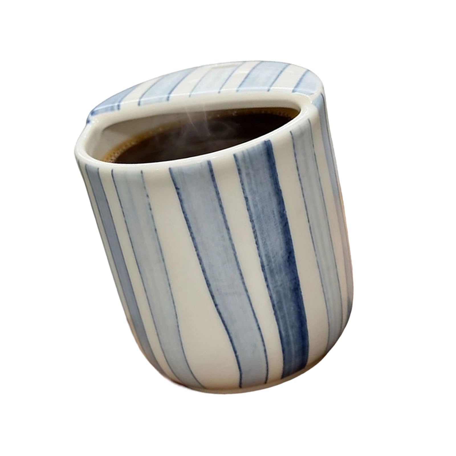 Xinsheinelry Ceramic Striped Handheld Mug with Sip Hole Heatproof for Hot and Cold Drink Striped Ceramic Drinkware Gift