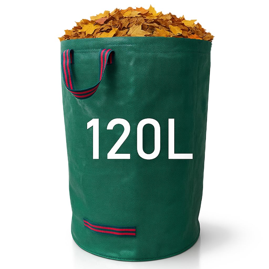 Zopper Green Garden Waste Bags Heavy Duty With Plastic Hoop Reusable Polypropylene Sacks Waterproof Garden Rubbish Bags (120L)