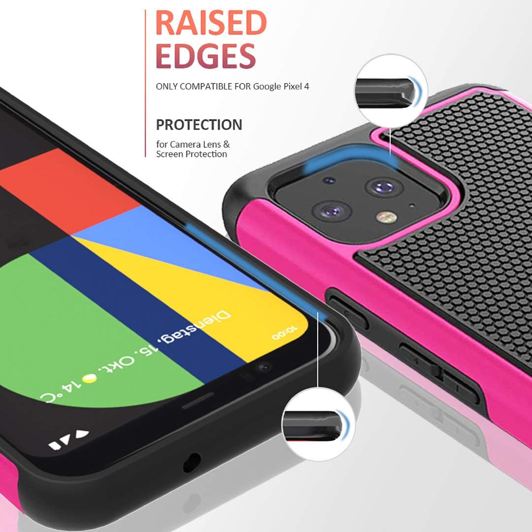 Jeylly Google Pixel 4 Case with 2X Screen Protector, Google Pixel 4 Cover, Shockproof Dual Layer Armor Defender Scratch Absorbing Hybrid Rubber Plastic Phone Case Cover for Google Pixel 4 (Rose)