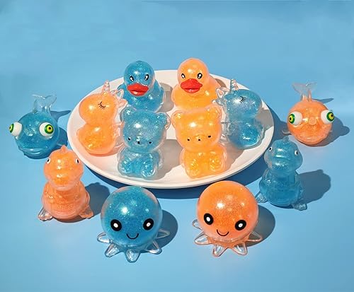 Miniatura 2 de Paquete de 12 bolas de estrés con brillantina suaves y elásticas, juguete sensorial para aliviar el estrés, juguetes para la ansiedad para niños,