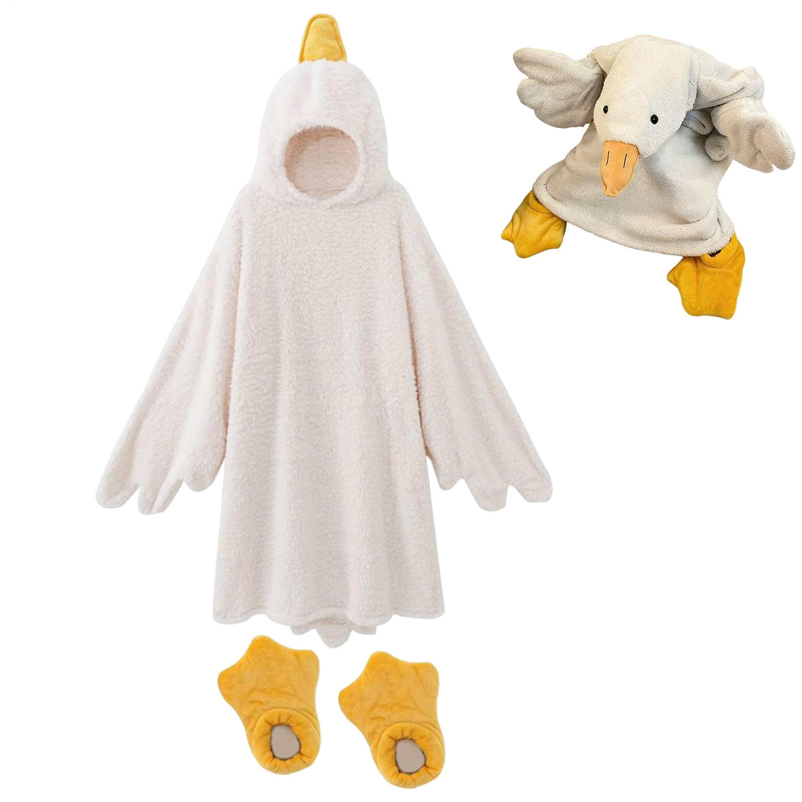 Wearable Hoodie Blanket - Big White Goose Shape With Goose Feet Slippers | Oversized Duck Costume Onesie | Warm Thick Fleece Pajamas For Movie Night Reading