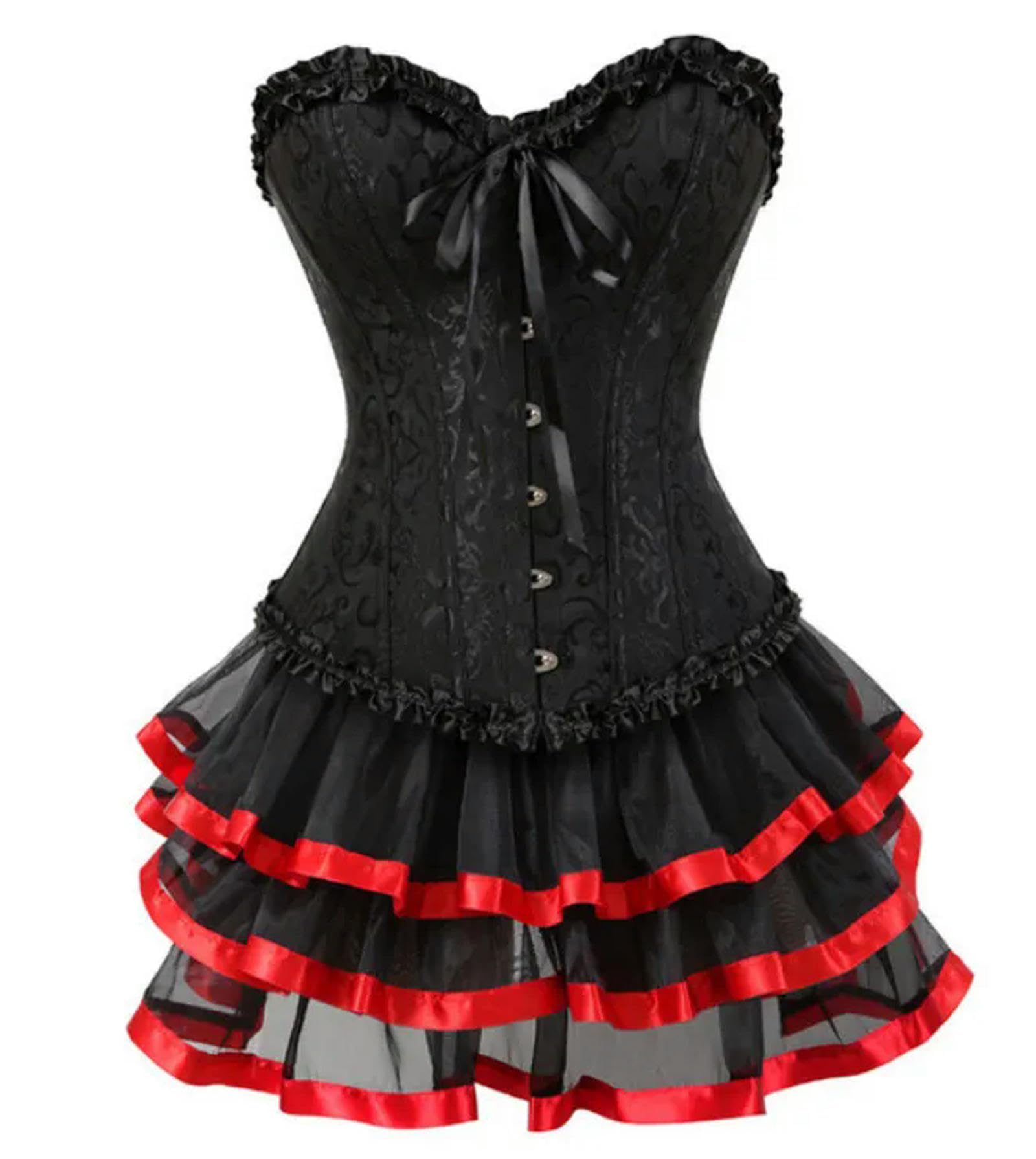 WEITING Abiti con Corsetto Overbust in Raso di Pizzo Abiti da Ballerina Showgirl Barlesque Corsetti e Bustini Lingerie Top per Donne Gonna Tutu Set-Style-B Nero-XS