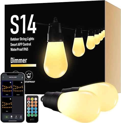 Cadena de luces inteligentes de Navidad, 58 pies, 30 luces LED vintage con control remoto de aplicación Bluetooth, luces colgantes de patio para