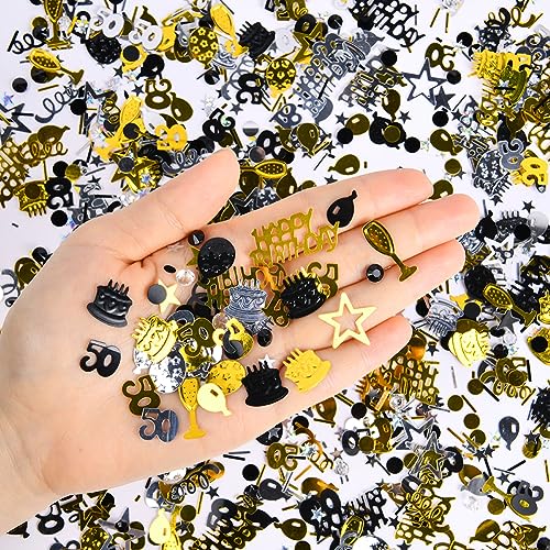 Image of OSDUE Black Gold Silve Happy Birthday Confetti, 3000 Pieces 50 Years Birthday Cake Confetti, Metallic Foil Balloon Table Scatter Confetti Decoration Supplies, for Birthday Party (50th Style)