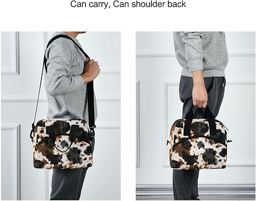 Miniatura 4 de susiyo Bolsa de almuerzo con estampado de vaca marrón y negra, lonchera aislada para mujeres y hombres