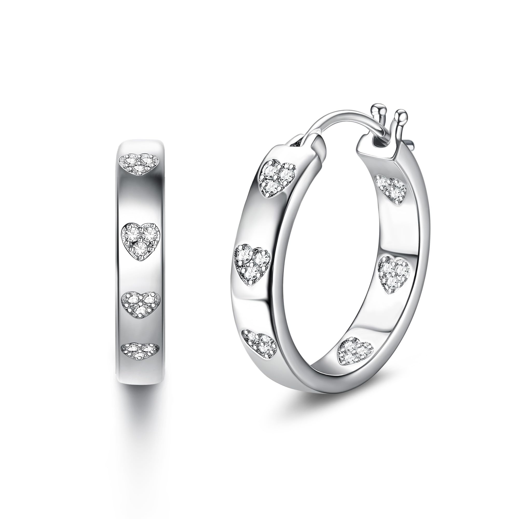 KRFY Pendientes Aro para Mujer de Plata 925 Esterlina Corazón Huggie Aros Cúbico Zirconia Corazón Aros Pendientes aro de plata Grande Hipoalergénico para Mujer Niña