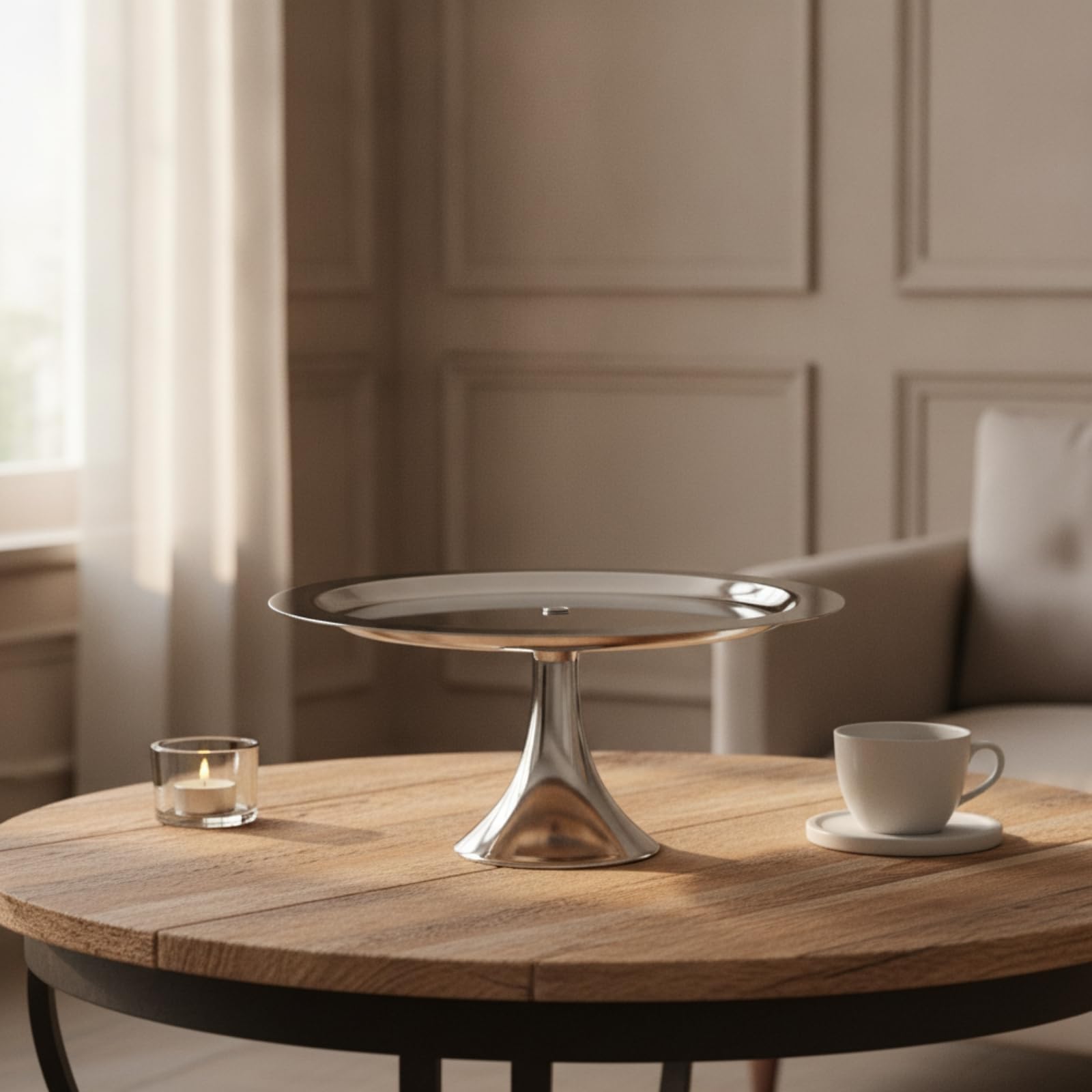 Alzata in Acciaio Inox Lucidato a Specchio Vassoio da Portata con Piede Elegante Piatto con Piede per Pasticceri, Pasticceria, Buffet, Matrimoni
