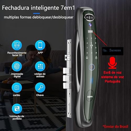 Fechadura de porta inteligente Fechadura de porta WiFi com tela, TUYA App, reconhecimento facial 3D,