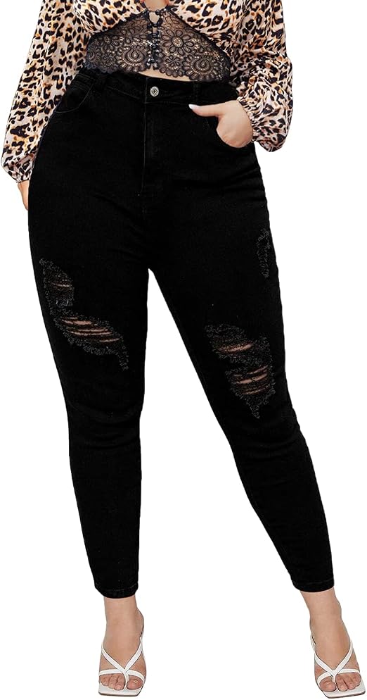 ALLABREVE Pantalones de mezclilla elásticos para mujer, pantalones de  mezclilla ajustados desgastados, rasgados, elásticos, de longitud delgada :  Ropa, Zapatos y Joyería - Amazon.com