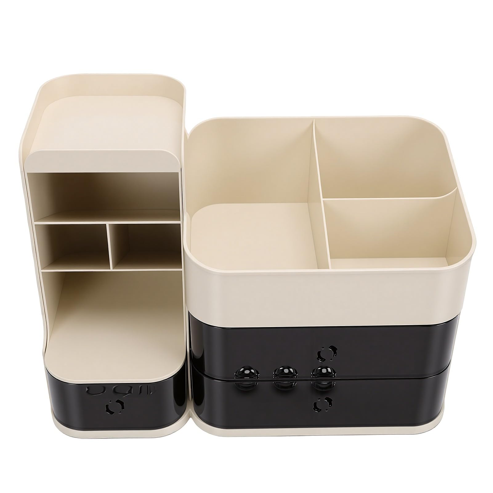 Duokon Porta Trucchi da Tavolo con Porta Pennelli e 3 Cassetti per vanità Bagno Ufficio Storage (bianco panna)