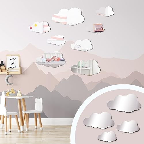 Miniatura 3 de 8 piezas de acrílico 3D espejo en forma de nube decoración de pared removible autoadhesivo decorativo nube espejo calcomanías calcomanías para niños