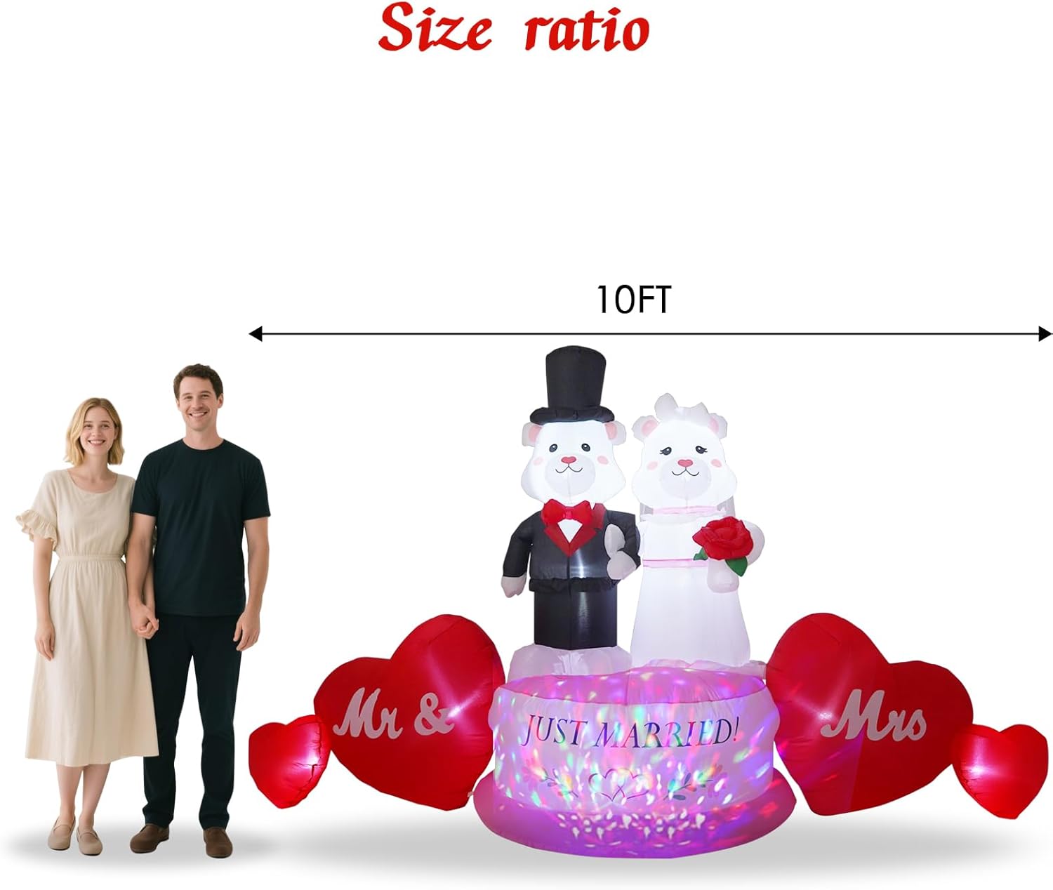 10FT Long Inflatable Couple Bear, Valentine's Day Outdoor Inflatable Decoration, Suitable for Parties, Anniversaries, Weddings, Proposals, Garden and Lawn Decorations.