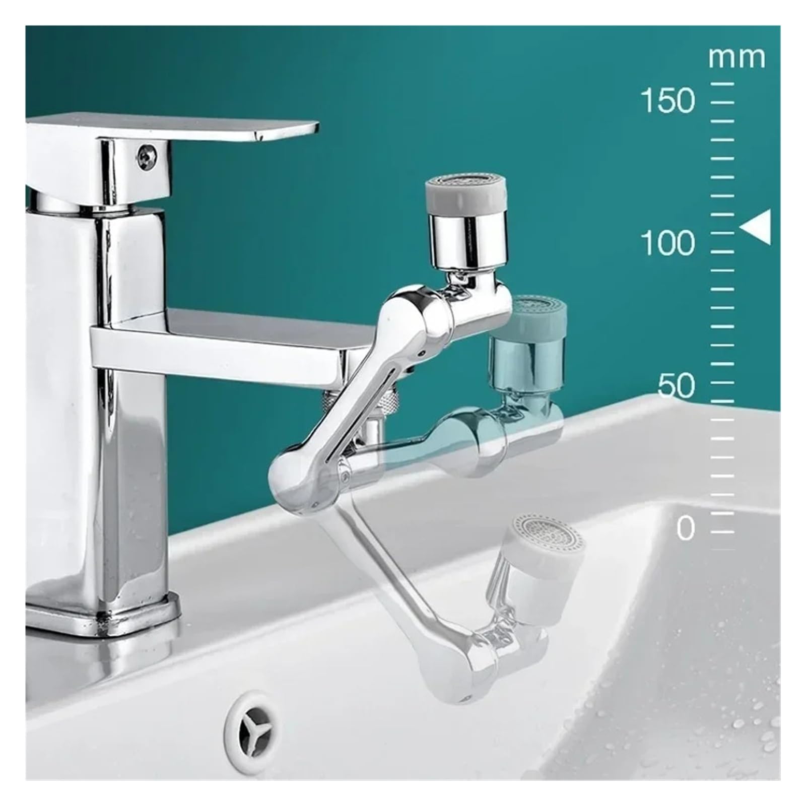 Rallonge de robinet rotative multifonctionnelle - Adaptateur d'évier de cuisine - Bras robotique pivotant - Ajustement universel pour lavabo (argent 2)