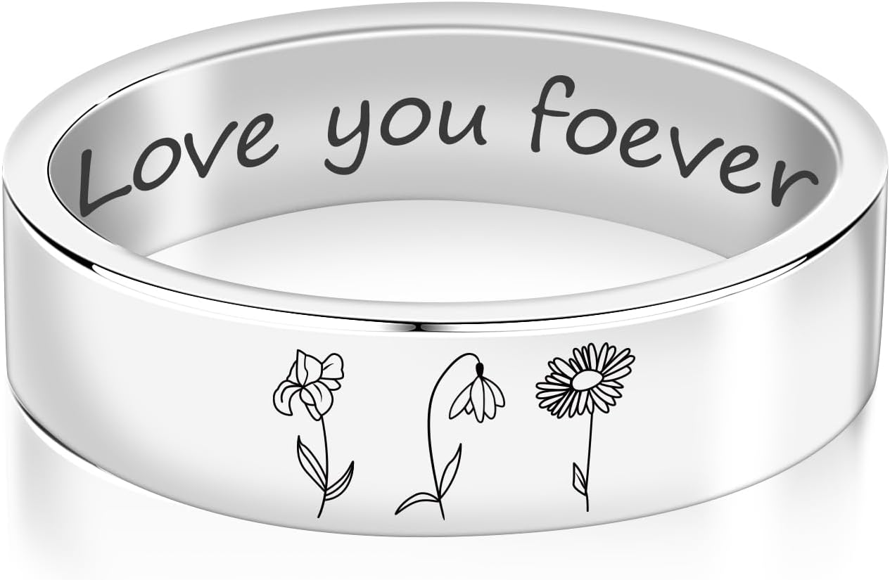 YUYOO Birth Month Flower Ring Personalized Bouquet Ring