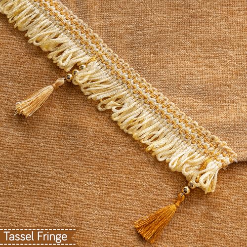 Image of HOKIPO 'Serenity Tassel' Chenille 1 Seater Sofa Cover with Tassel - Sunlit Amber (IN-890-GLD)