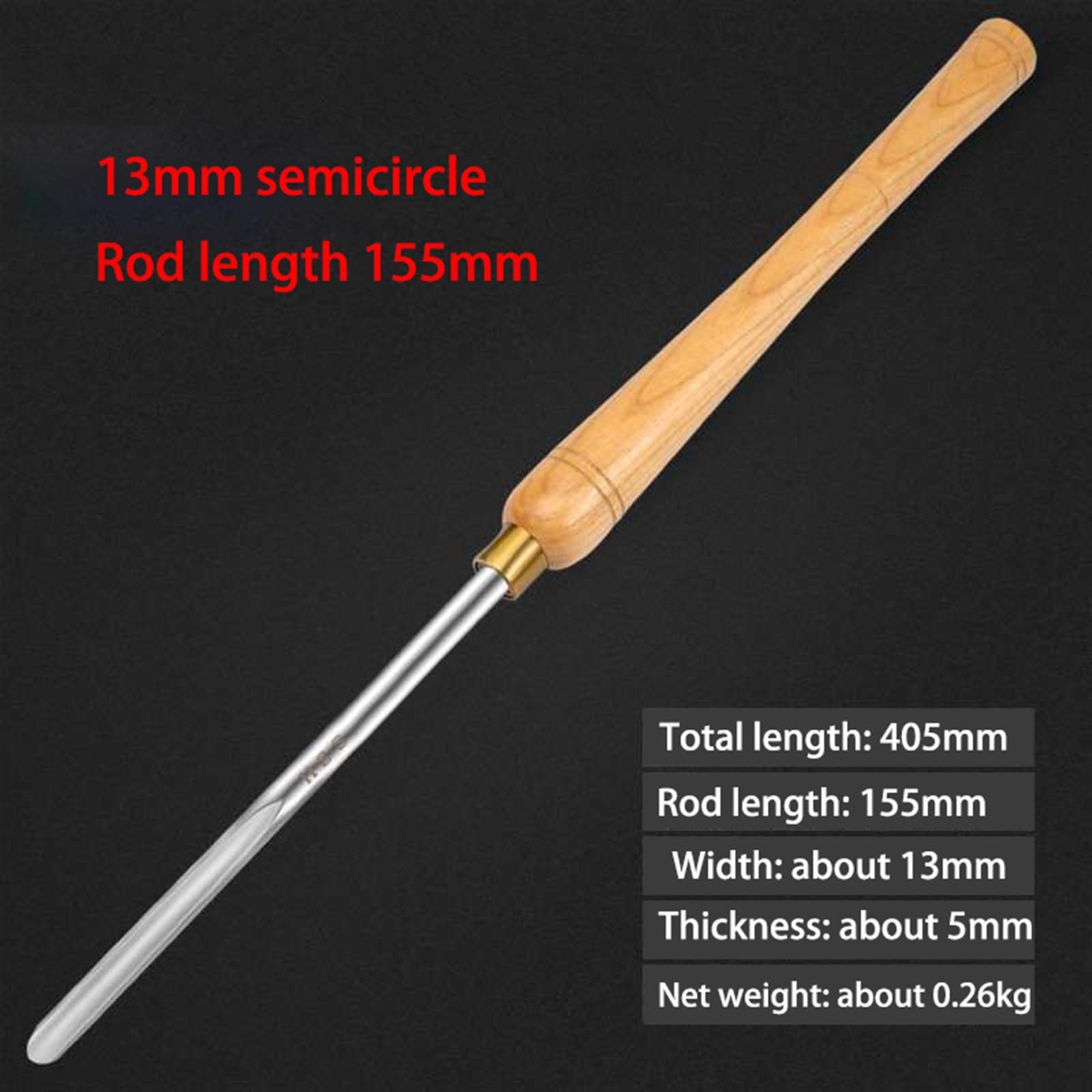 13 mm obróbka drewna stal szybkotnąca HSS małe półokrągłe narzędzie tokarskie, długość 405 mm, grubość 5 mm, do obróbki wpustów, fazowania itp. na częściach wału