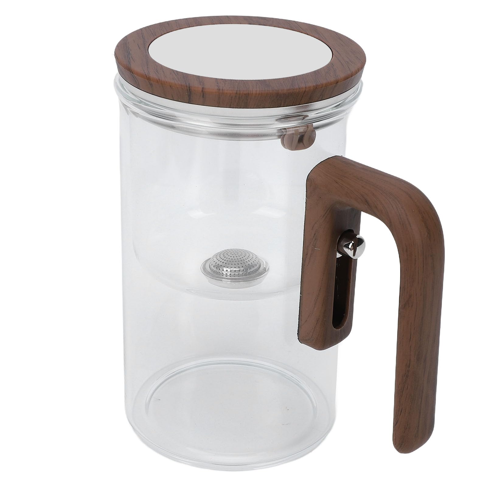 Fdit Tetera de Vetro con Filtro 600ml, Separazione Magnetica Dell'acqua, Infusione a Pressione Facile con Manico in Legno per Uso Domestico e Ristorante
