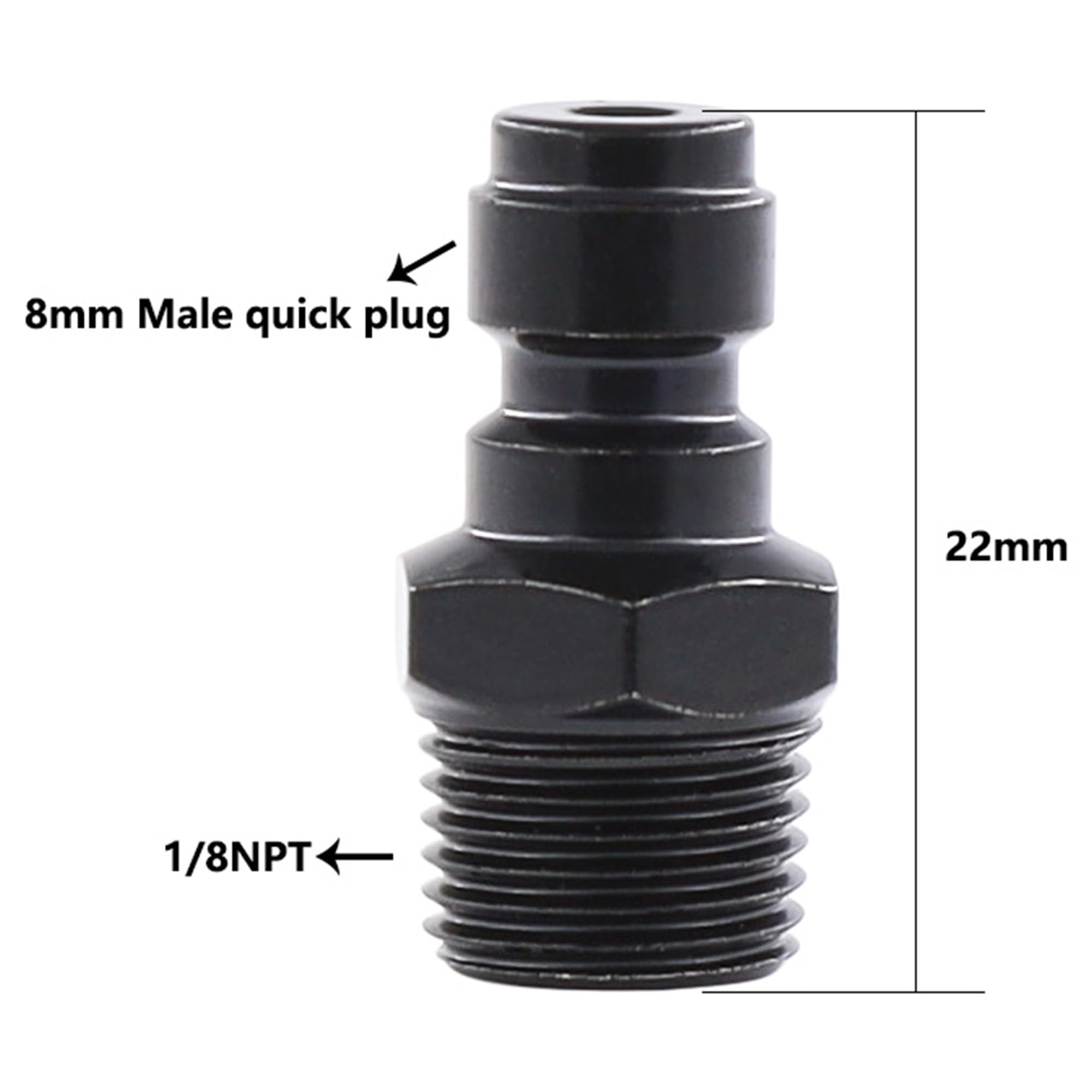 2 adaptadores de rosca macho NPT de 1/8 pulgadas, enchufe de desconexión rápida de 8 mm, accesorios de adaptador Foster PCP Airsoft, cobre chapado en zinc negro