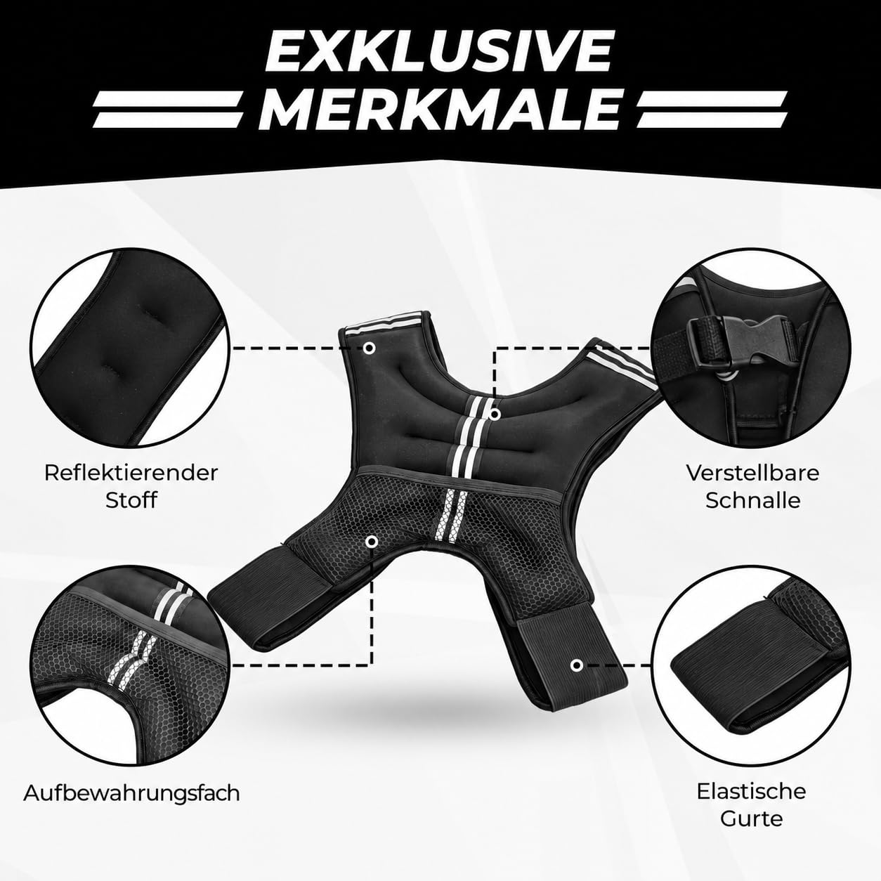 Gewichtsweste 10kg Herren Damen – Weighted Vest Verstellbar, Atmungsaktiv & Wasserabweisend, Trainingsweste für Krafttraining, Laufen, Crossfit, Calisthenics, Fitness, Schwarz