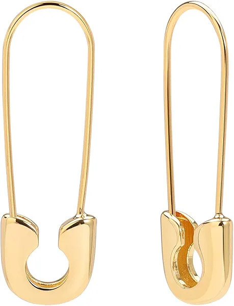 SANNYRA Safety Pin Earrings for Women, Gold Paperclip Earrings for Women Trendy, Minimalist Dangle Hoop Paper Clip Ear Hoop Studs Daily Jewelry