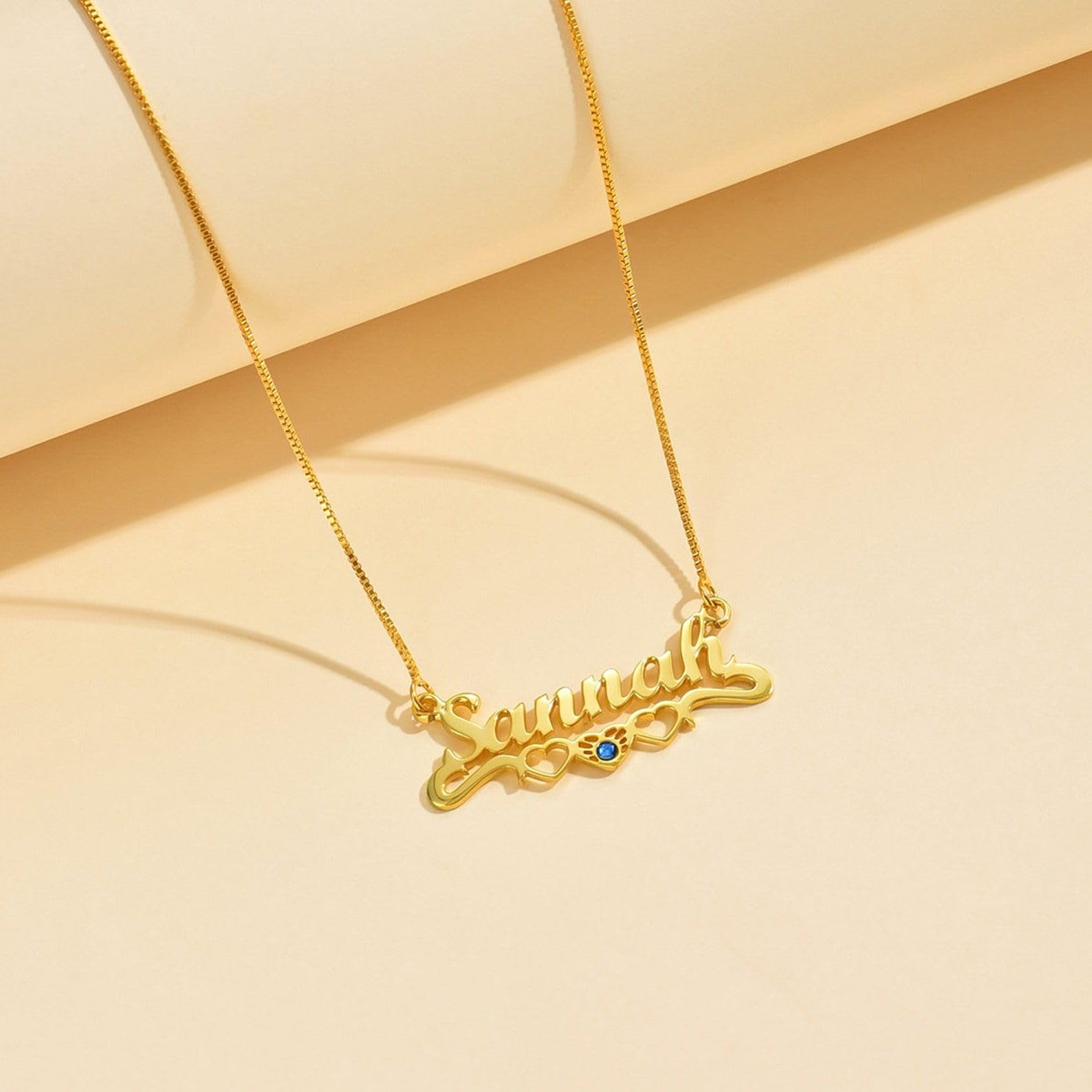 Nome personalizzato Collana con Pietra di nascita argento sterling 925 pietra di nascita Cuore Nome Collana personalizzato bambini fatti a mano Festa della mamma