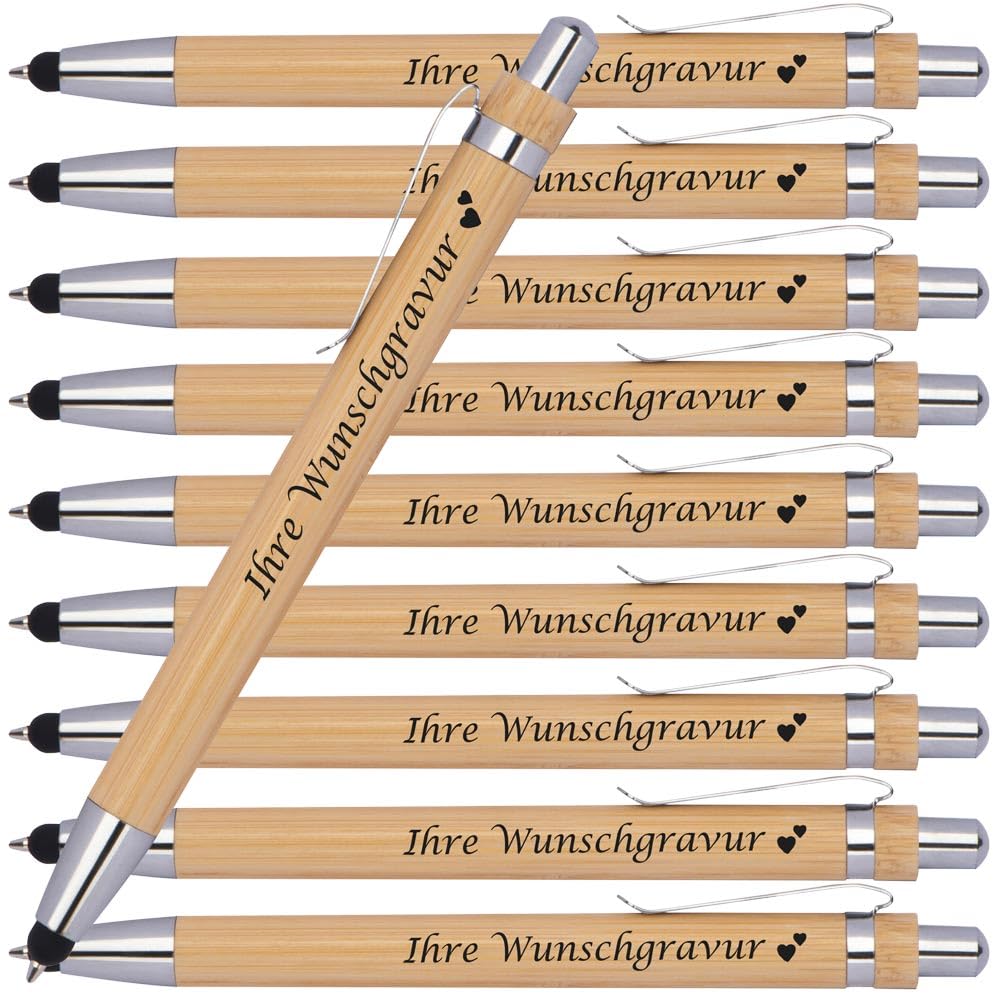 Juwelier Schönschmied Ballpoint Pen with Engraving | Bamboo | Includes Touch Function | Personalised | Sustainable Promotional Ballpoint Pen with Desired Engraving | Gift Idea (250)