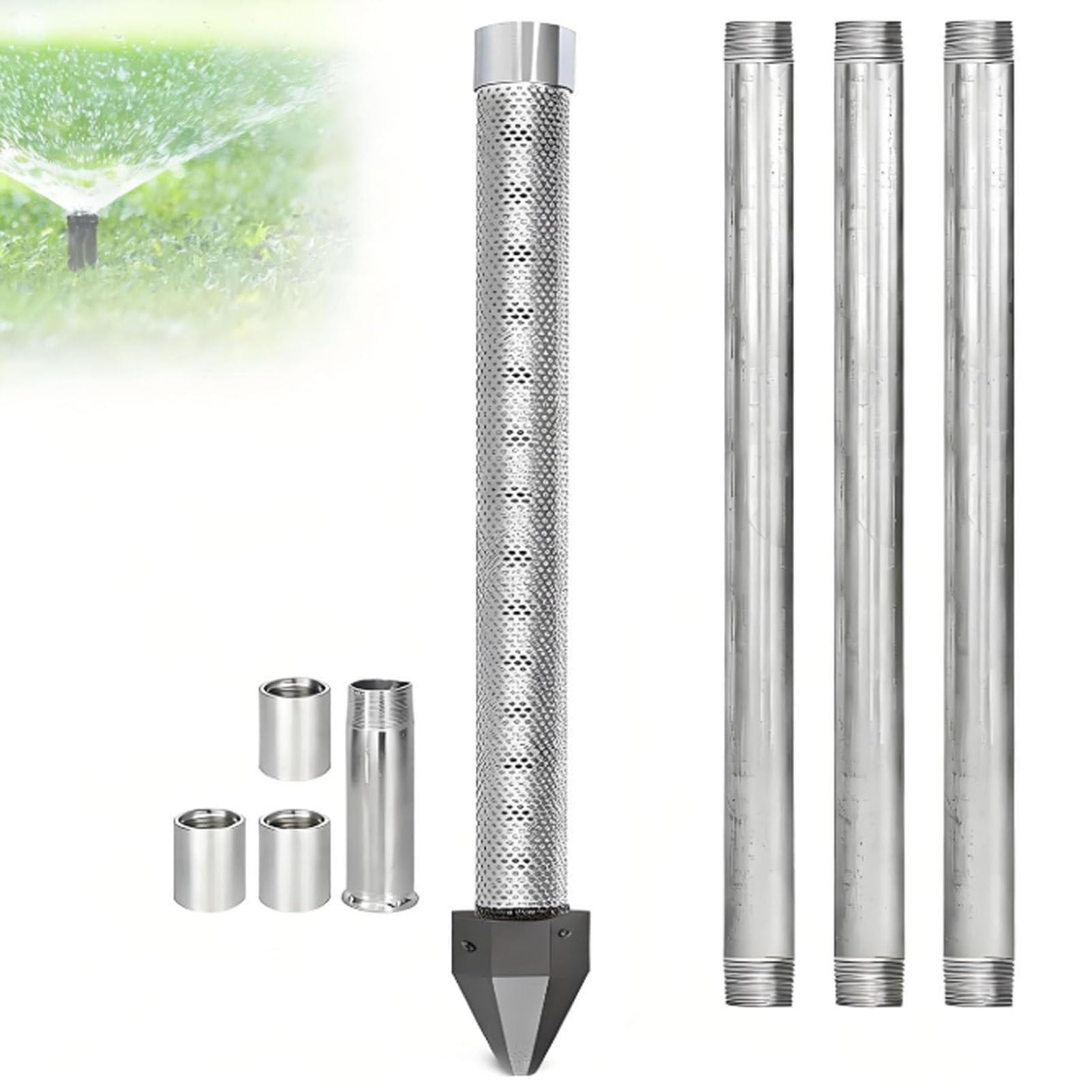Oiyekntd Water Well Drilling Kit, Professional 1-1/4 inch x 36 inch Kit-Drive Well Point, Includes Reinforced Point and Extension Pipes for Shallow Sand Point Well Kit Project WithWaterPump-4M