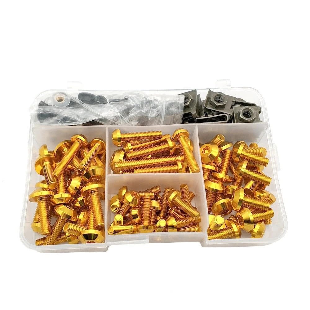 QGBUSQMotorcycle Fairing Bolt Kit Motorcycle Fairing Bolts Nuts Kit Body Fastener Clips Screw For K&awasaki For Z300 For Z400 For Z 750 1000 900 800 250 650 For Zxr 400(Gold)