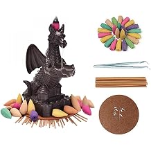 Backflow Incense Holder, Ceramic Dragon Censer Waterfall Incense Burner Handmade Incense Cones Holder for Home Decor Yoga with 20 x Incense Cones,30 x Incense Sticks,1 x Mat and 1 x Tweezers