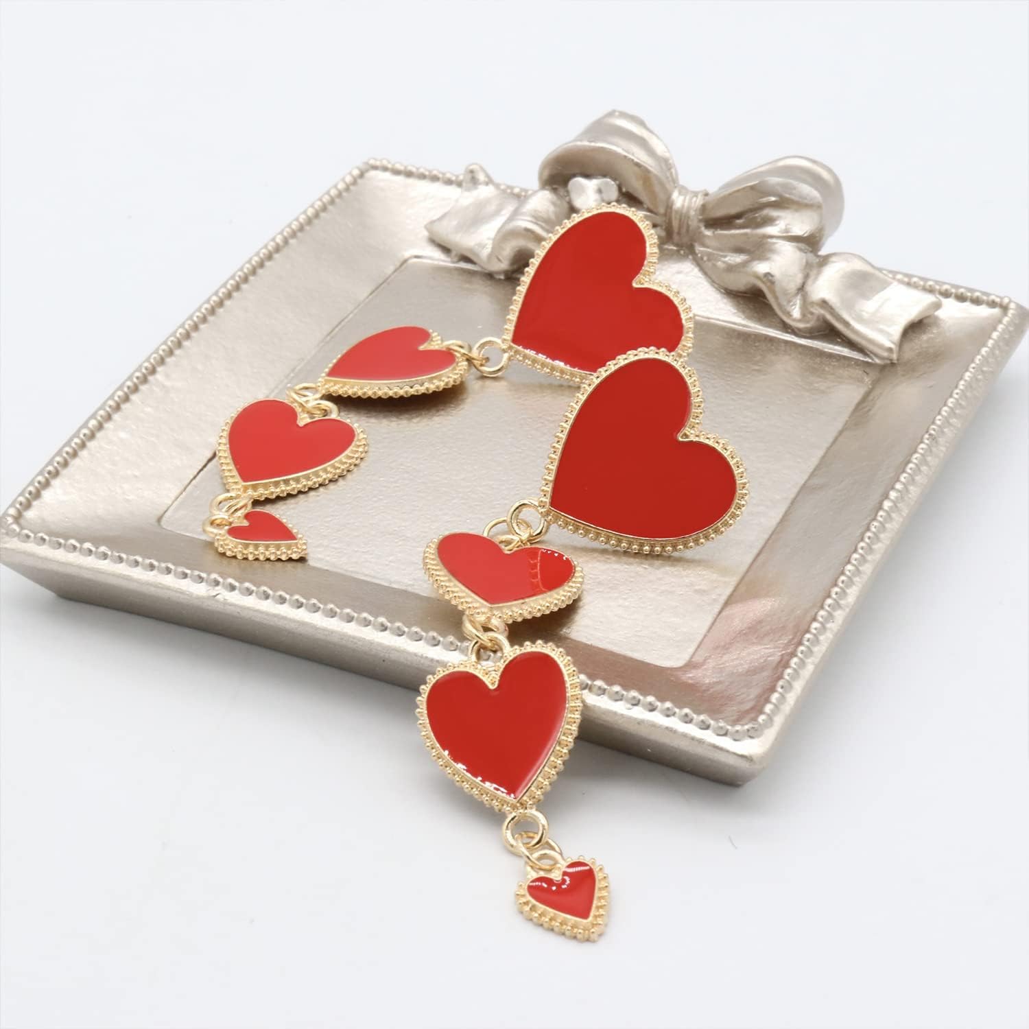 QUPENGXU Delicate Red Love Heart Valentines Day Earrings Unique Long Drop Dangle Earrings For Women - Image 4