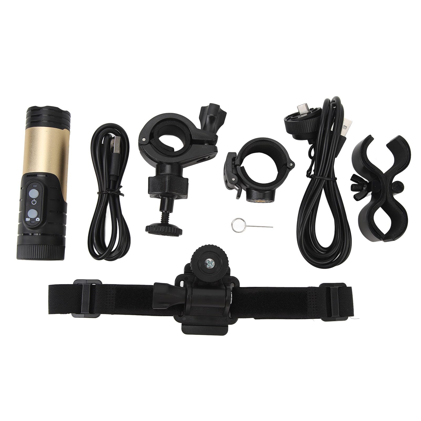Kamera na Kasku, Wodoodporna IP66, 120, Szeroki stopień, Typ C, 12 MP, Wodoodporna Kamera Rowerowa Stop Aluminium do Roweru (GOLD)
