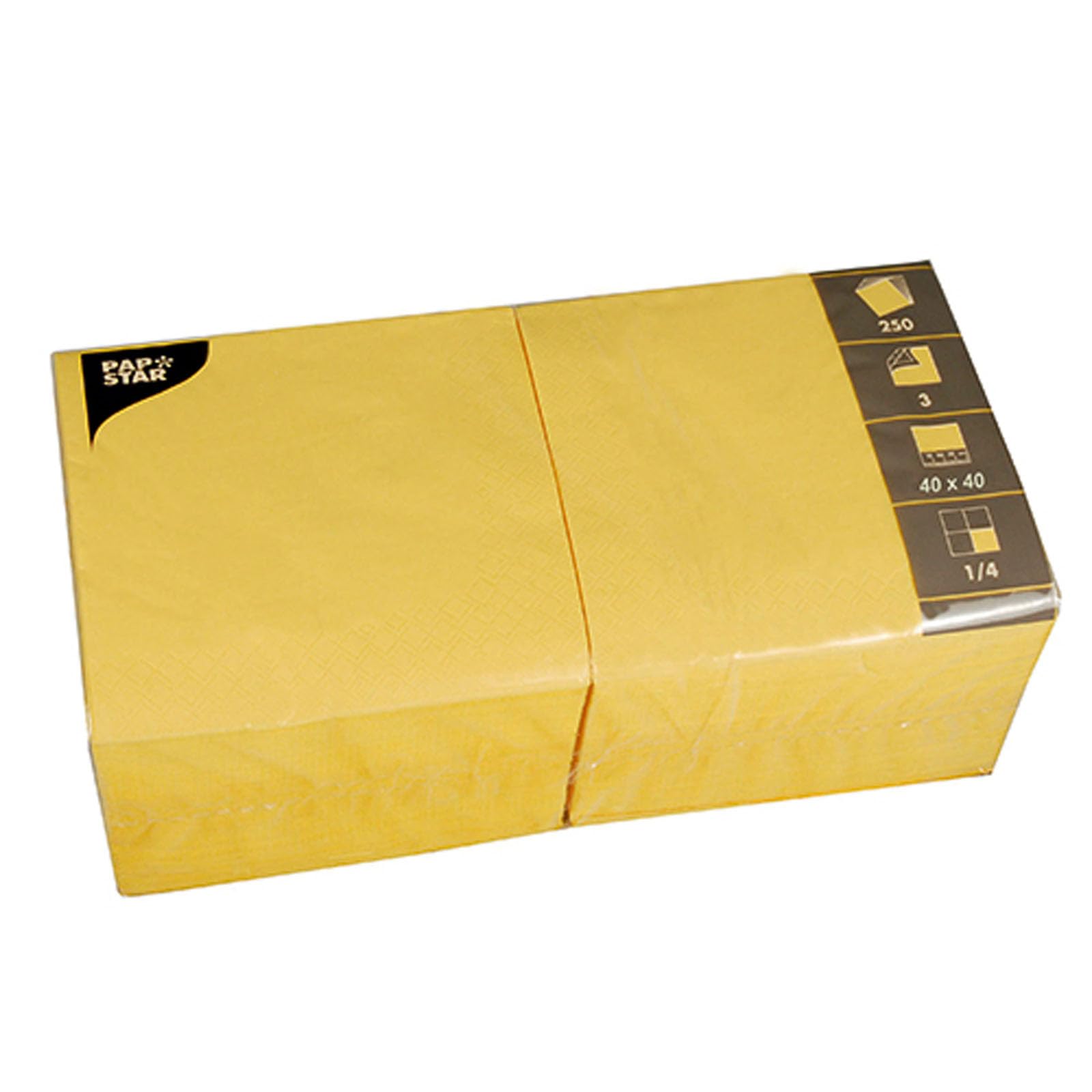 1000 Servietten, 3-lagig 1/4-Falz 40 cm x 40 cm gelb 82569