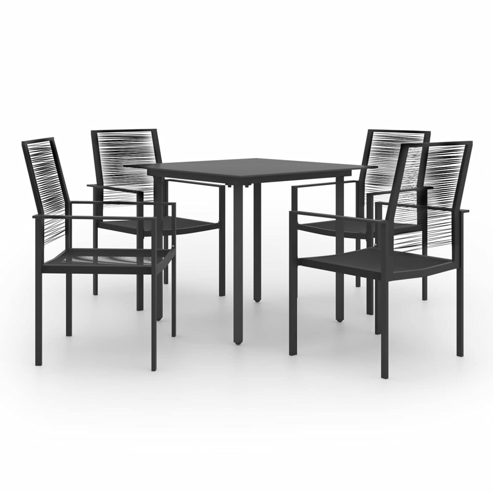 Juego de Comedor para Jardín de 5 Piezas con Mesa de Vidrio y Sillas de Ratán de PVC - Negro
