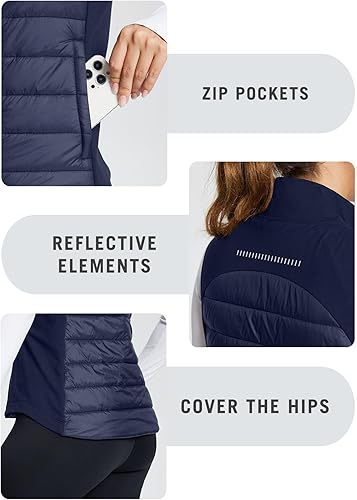 Miniatura 4 de baleaf Chaleco acolchado ligero y cálido para mujer, para correr, invierno, híbrido, sin mangas, acolchado resistente al agua
