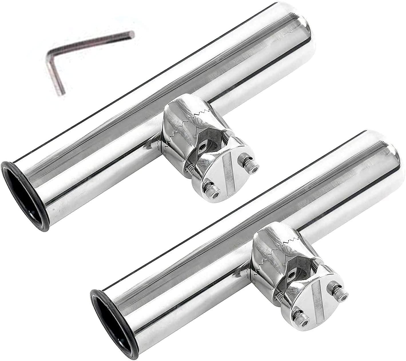 HYDDNice 2 PCS Tournament Style Clamp on Fishing Rod Holder for Rails 7/8" to 1" Rail Mount Stainless Steel Adjustable Fishing Rod Holder