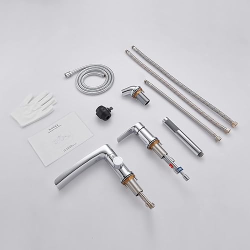 Miniatura 7 de Grifo de Cascada para Bañera Romana Grifo de Montaje en Cubierta Cromado Grifos de Bañera Relleno de Latón Grifos de Baño con Ducha de Mano