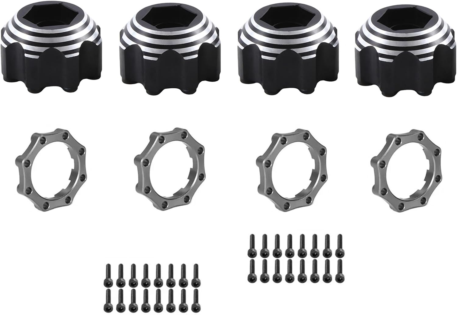 Alloy 7075 3.8" Wheel Hex Adapter 8x32 to 17mm for 1/8 3.8 inch PL Proline Series Wheel Tire Upgrade Parts with Reinforcement Ring Gasket 4pcs/Set (Black)