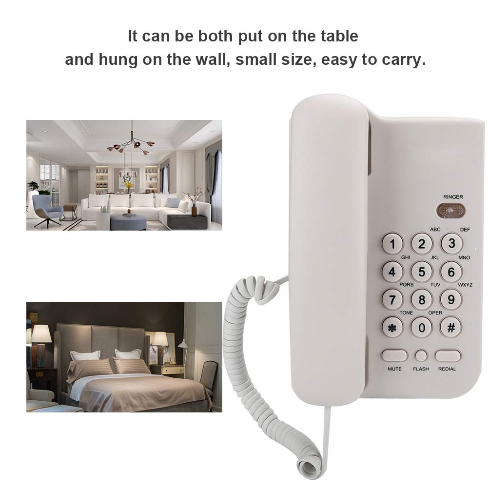 Telefon przewodowy stacjonarny, wspornik telefonu stacjonarnego do zawieszenia na ścianie, do domu, recepcji, hotelu, biura itp. (linia telefoniczna w Wielkiej Brytanii w losowym kolorze) (biały)