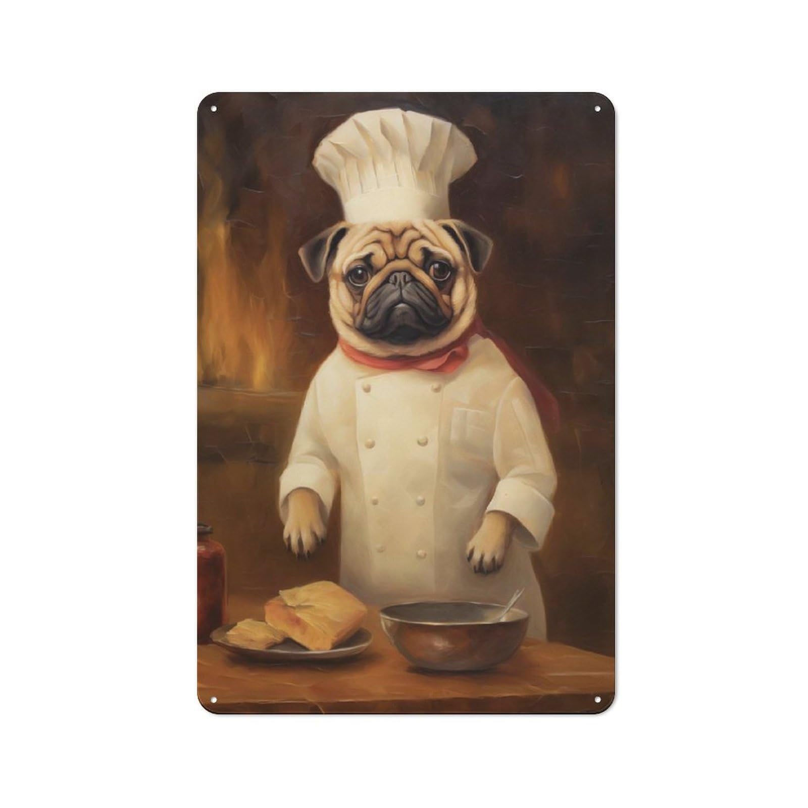 Puppy Chef Metal Wall Sign 30x20cm, Rustic Decor for Garage Wall, for People Furnishing A Garage